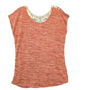 Notations Orange Knit Shirt Preppy Lace Sleeveless Scoop Neck Top Women Size XL